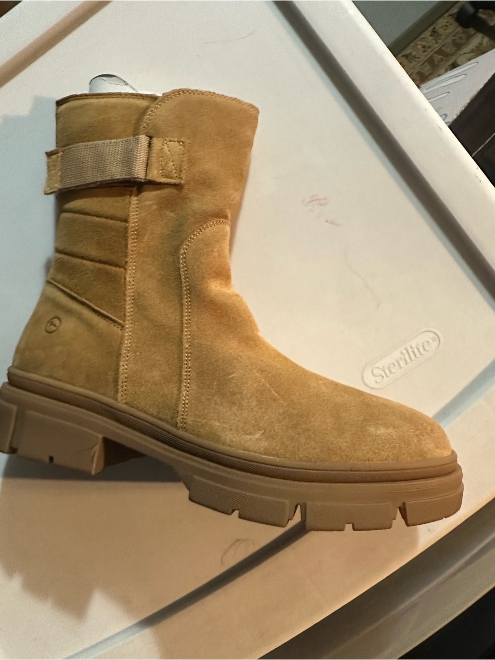 Women’s Tan Suede Lace-Up Boot with Lug Sole